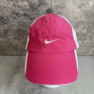 Nike FIT DRY Hat 7 Panel Tailwind Vtg Y2K Pink White Running Cycling Adjust Cap
